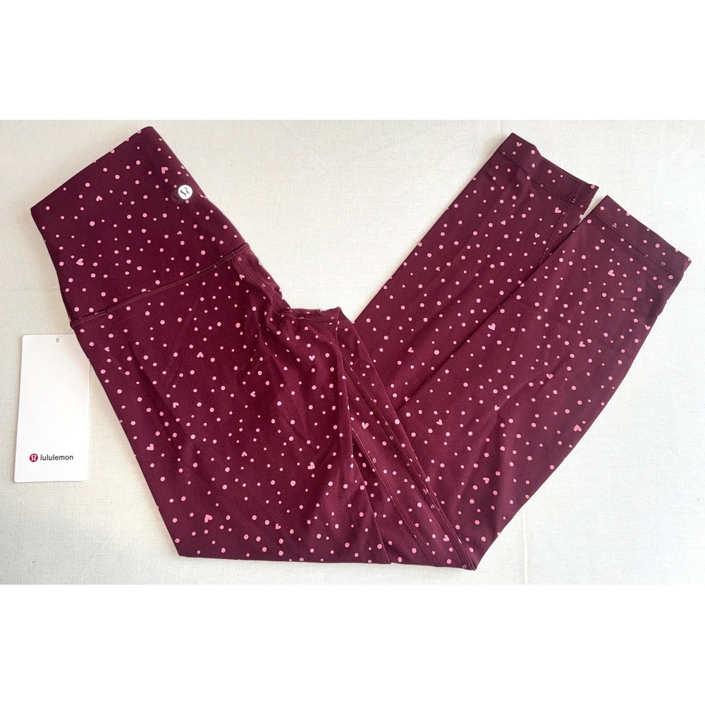 Lululemon Align No Line HR Pant 25" Heart Scatter Dot BurgundySize 4 NWT